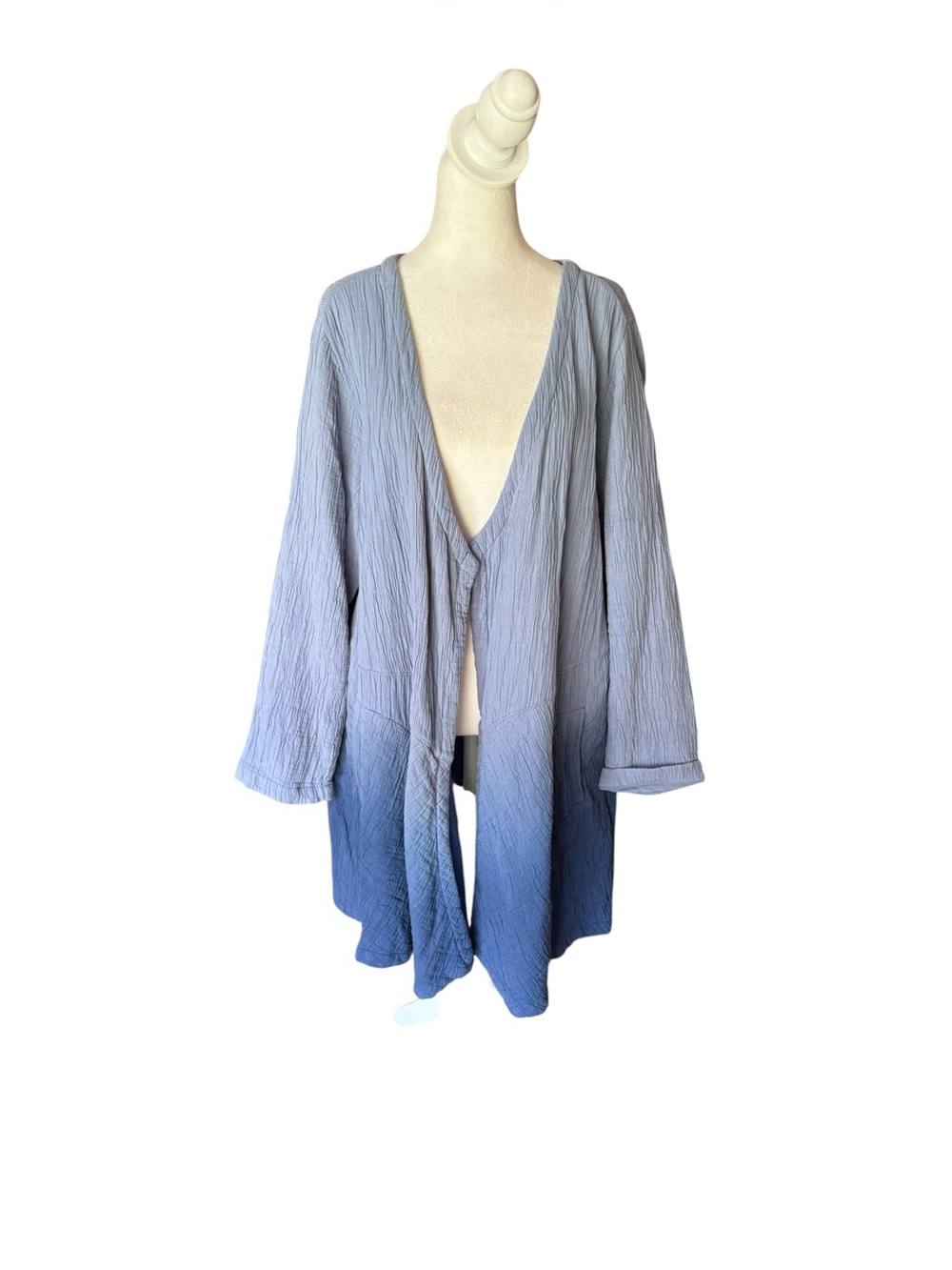 Soft Surroundings Blue Ombre Cotton Gauze Open Long Cardigan Womens XL Petite